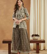 Women's shimmer silk embroidered kurta palazzo set