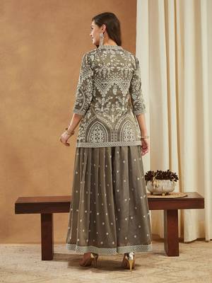 Women's shimmer silk embroidered kurta palazzo set 2