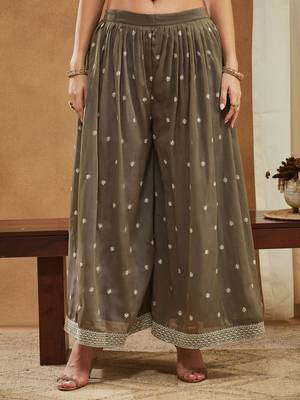 Women's shimmer silk embroidered kurta palazzo set 4
