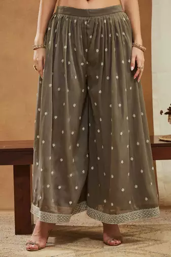 Women's shimmer silk embroidered kurta palazzo set