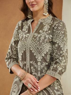 Women's shimmer silk embroidered kurta palazzo set 5