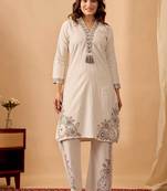 Women's embroidered cotton kurta pant co-ord set
