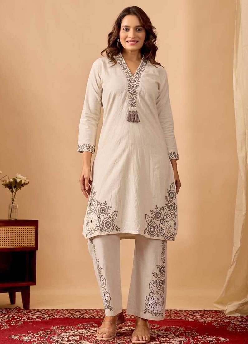 Women's embroidered cotton kurta pant co-ord set