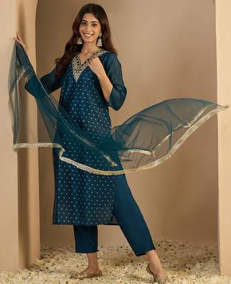 Blue women kurta pant dupatta set 1