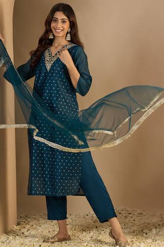 Blue women kurta pant dupatta set