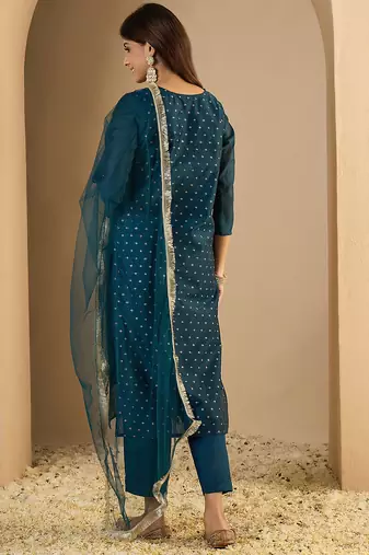 Blue women kurta pant dupatta set