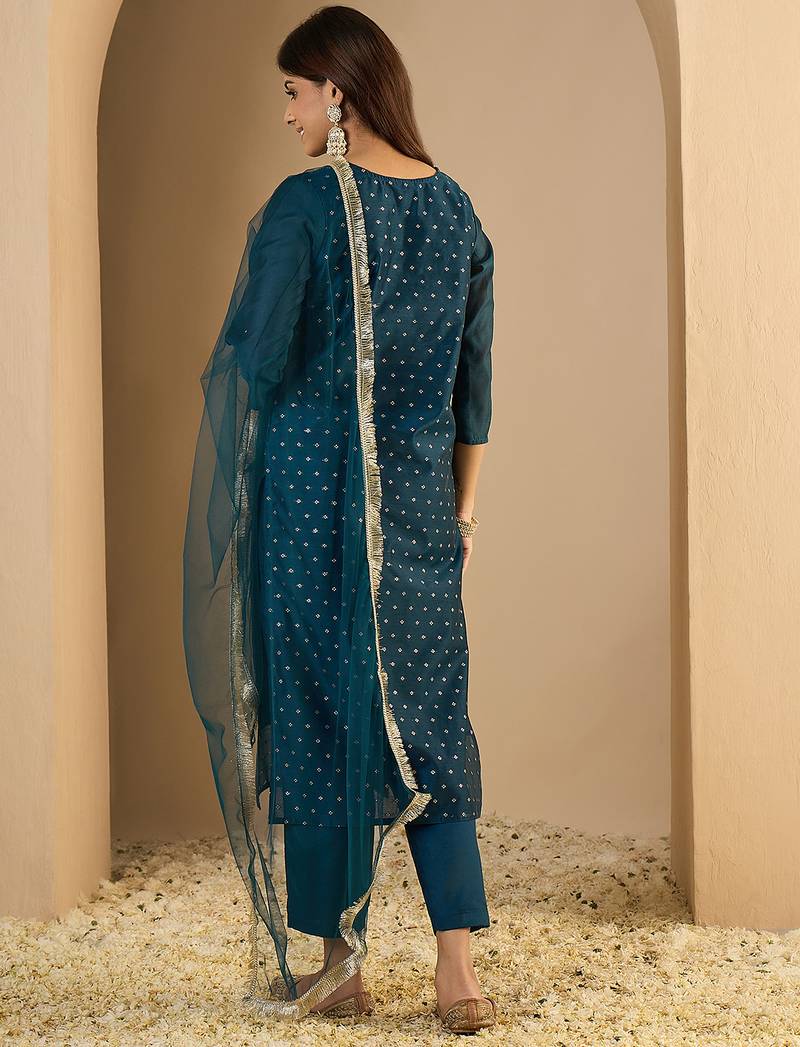 Blue women kurta pant dupatta set
