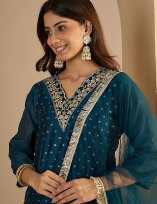 Blue women kurta pant dupatta set 3