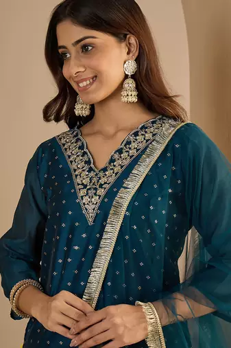 Blue women kurta pant dupatta set