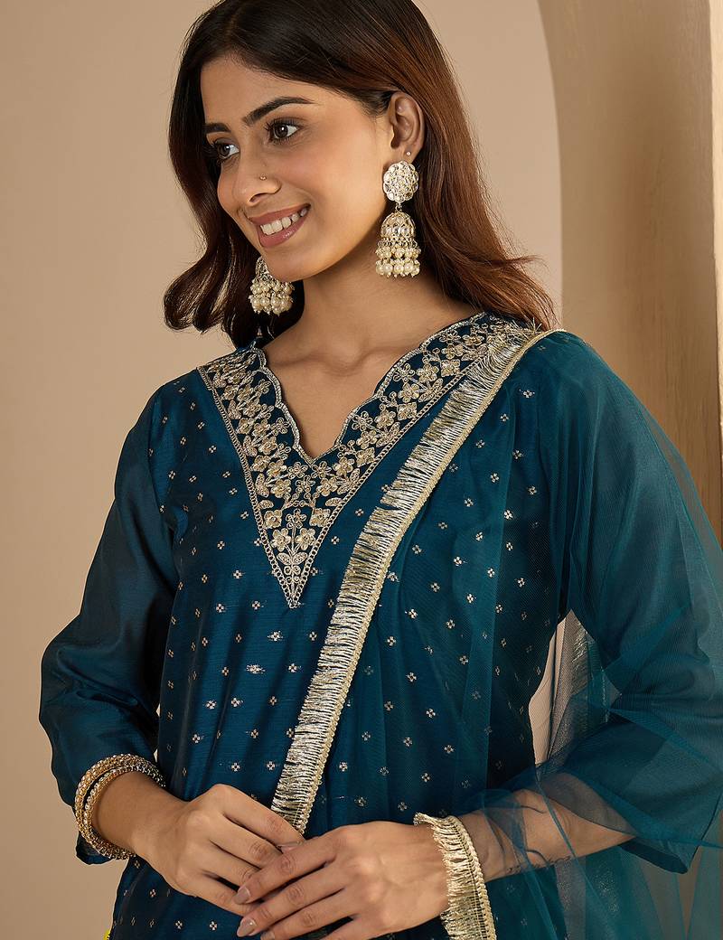 Blue women kurta pant dupatta set