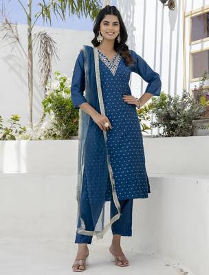 Blue women kurta pant dupatta set 1