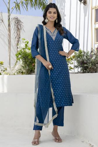 Blue women kurta pant dupatta set