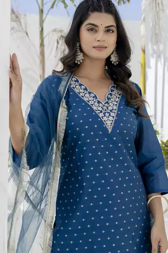 Blue women kurta pant dupatta set