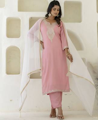 Pink women kurta pant dupatta set 1