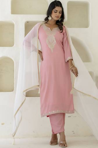 Pink women kurta pant dupatta set