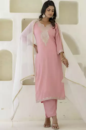 Pink women kurta pant dupatta set