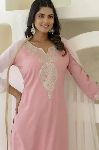 Pink women kurta pant dupatta set