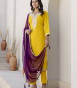 Yellow women kurta pant dupatta set