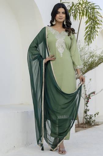 Light green women kurta pant dupatta set
