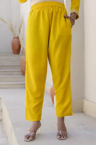 Yellow women kurta pant dupatta set