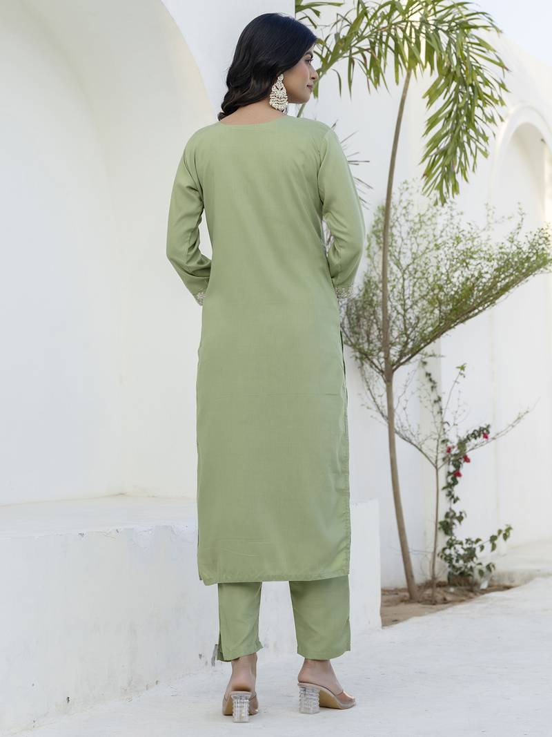 Light green women kurta pant dupatta set