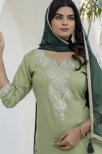 Light green women kurta pant dupatta set