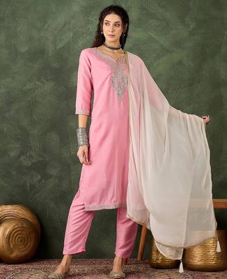 Pink women kurta pant dupatta set 2