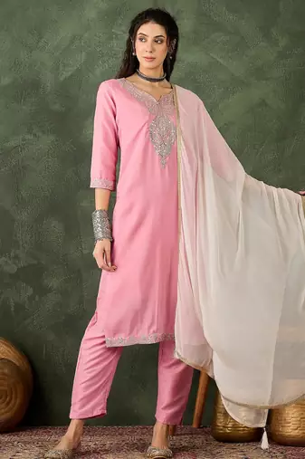 Pink women kurta pant dupatta set