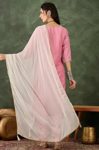 Pink women kurta pant dupatta set