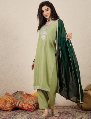 Light green women kurta pant dupatta set 1