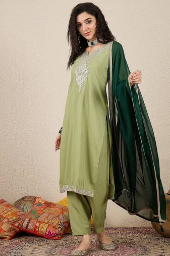 Light green women kurta pant dupatta set