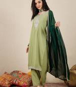 Light green women kurta pant dupatta set