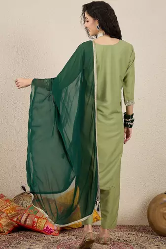 Light green women kurta pant dupatta set