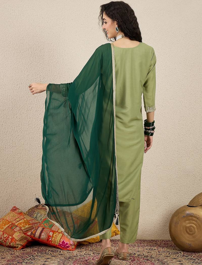 Light green women kurta pant dupatta set