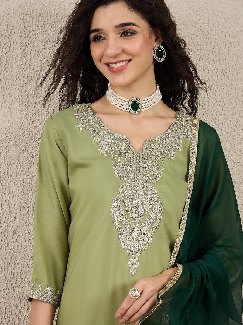 Light green women kurta pant dupatta set