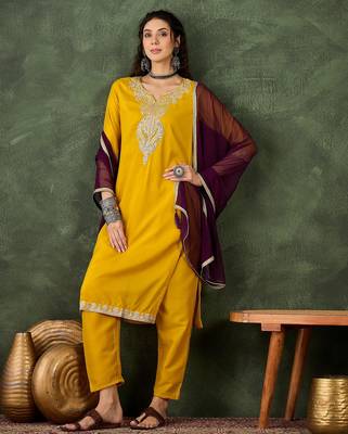 Yellow women kurta pant dupatta set 1