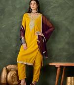 Yellow women kurta pant dupatta set