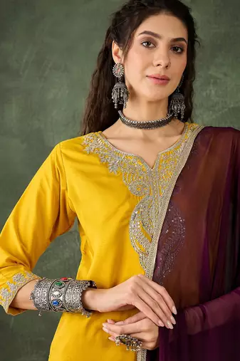 Yellow women kurta pant dupatta set