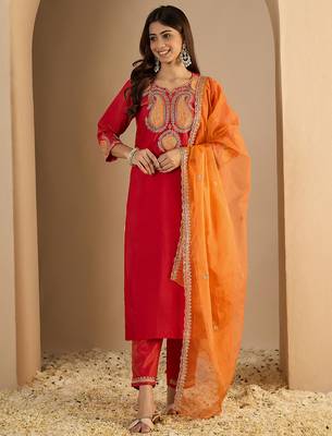 Pink women kurta pant dupatta set 1
