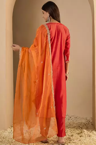 Pink women kurta pant dupatta set