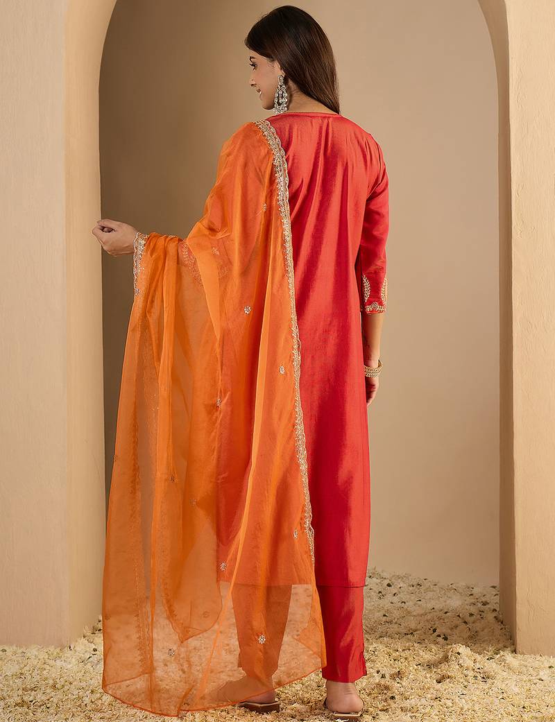 Pink women kurta pant dupatta set