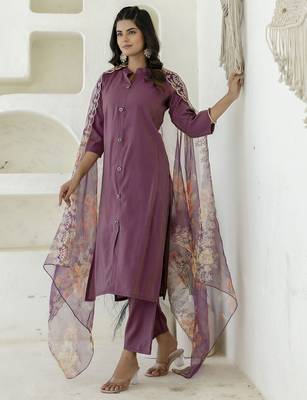 Purple women kurta pant dupatta set 1