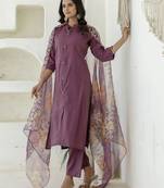 Purple women kurta pant dupatta set