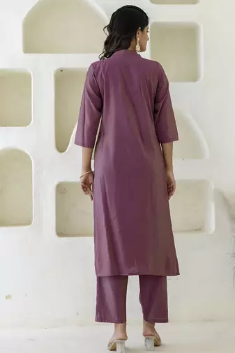Purple women kurta pant dupatta set