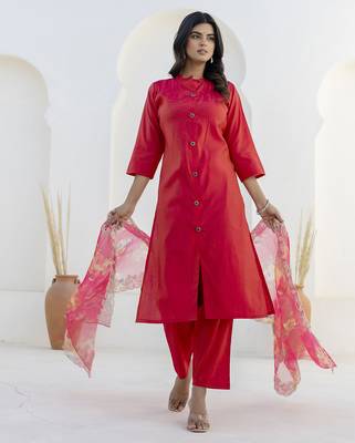 Pink women kurta pant dupatta set 1