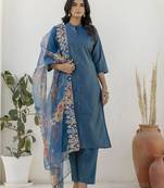 Blue women kurta pant dupatta set