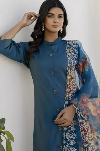 Blue women kurta pant dupatta set