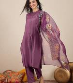 Purple women kurta pant dupatta set