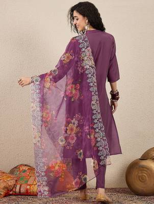 Purple women kurta pant dupatta set 2