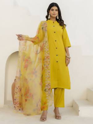 Yellow women kurta pant dupatta set 1